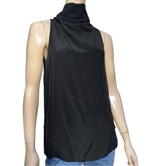 By Malene Birger Sz 38 S Black Silk Satin Sleeveless Zipper Back Turtleneck Top - Picture 1 of 9